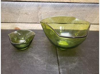 Set Of Two Green Glass Bowls
