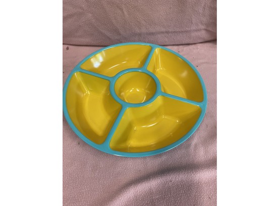 Yellow And Light Blue Vegetable Serving Dish