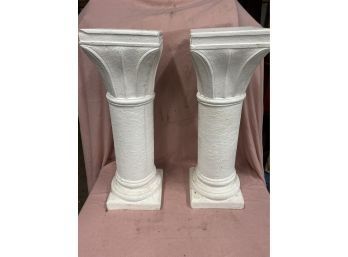 Two White Piller Plant Stands