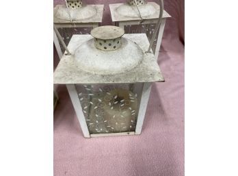 Five Small White Outdoor Candle Lite Lanterns