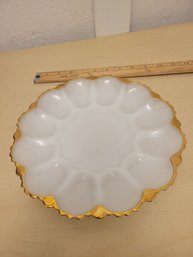 Gold Plated Milk Glass Appetizer Or Deviled Egg Tray
