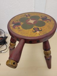 Signed Red Swedish Stool With Handle