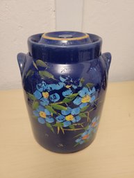 Blue Stoneware Jar With Top