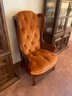 Vintage Orange Velvet Caned High Back Chair