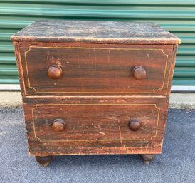 Antique Mid 19th Century Grain Painted Faux 2 Drawer Chest Commode