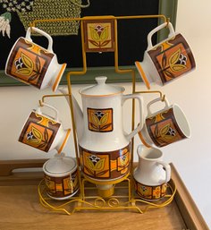 Vintage Mod Coffee Or Tea Set With Rack