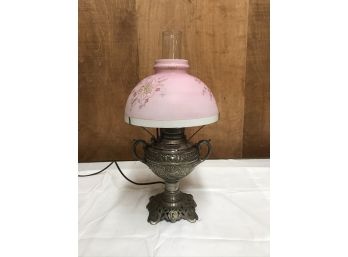 Antique New Juno #2 Electrified Lamp & Pink Hand Painted Shade
