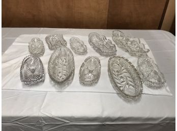 10 Antique Cut Glass Crystal Oval Dishes