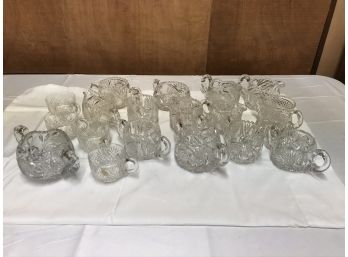 18 Antique Cut Glass Crystal Handled Cups & Mustard Pots