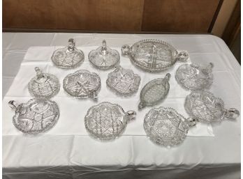 12 Antique Cut Glass Crystal Handled Dishes