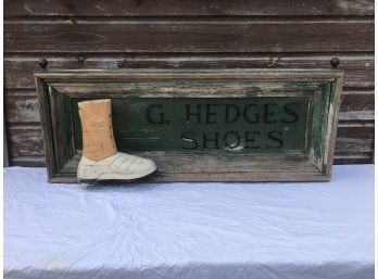 Antique Folk Art Shoe Store Trade Sign G. Hedges Shoes