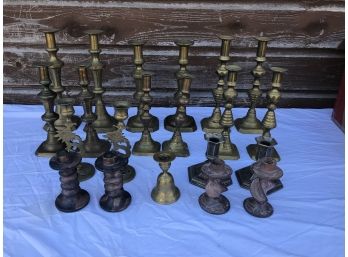 Lot Of 10 Pairs Antique & Vintage Candlesticks Inc. Brass Push Up