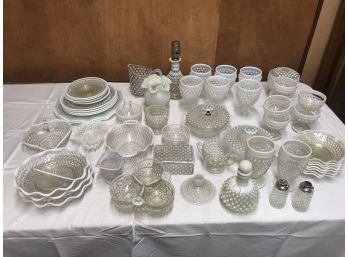 Lot Of 50 Pieces Of Opalescent Hobnail Glass