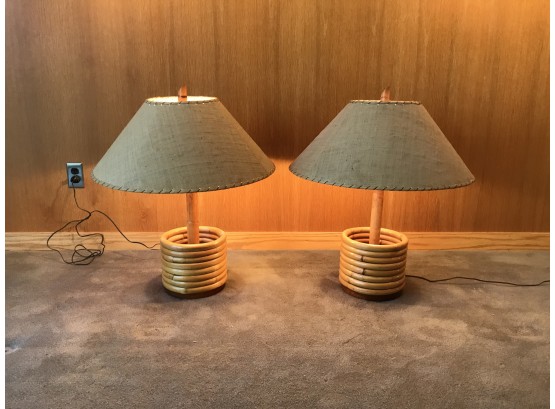 Pair Of Rare Mid Century Modern Rattan Planter Lamps