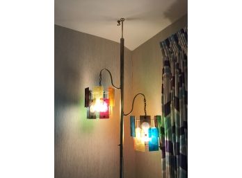 Stunning Mid Century Modern Tension Pole Lamp With Colored Glass Shades