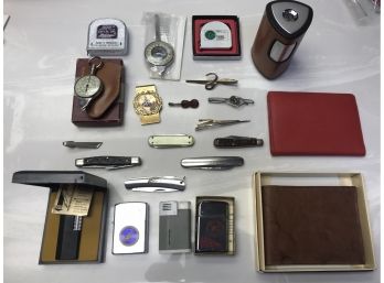 Lot Of Vintage Mens Accessories Lighters, Knives, & More