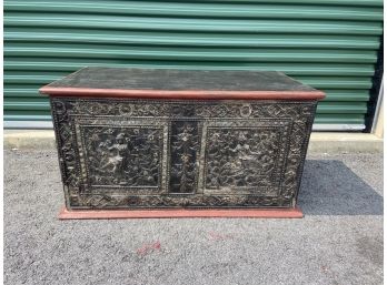 Amazing Antique Asian Decorated Wood Chest