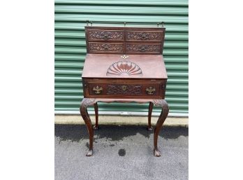 Antique Victorian Finely Carved Drop Front Writing Desk