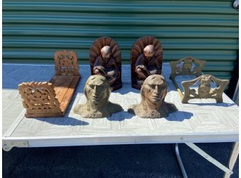 Lot Of Bookends W/ West Sculpture Bronze Indians, Bradley & Hubbard, & More