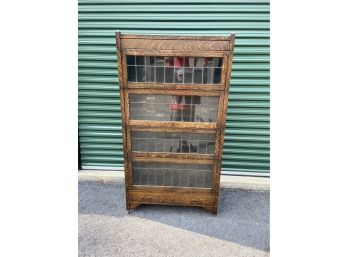 Antique Mission Oak Leaded Glass Barrister Bookcase