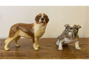 2 Vintage Dog Figurines Bulldog & Newfoundland