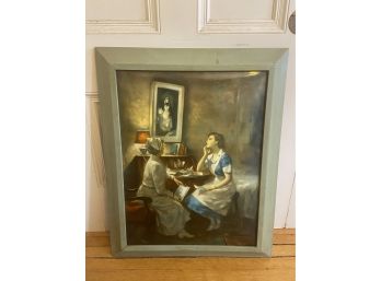 Antique Framed Celluloid Print With 2 Nurses