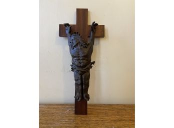 Brutalist Bronze Crucifix By Sculptor Kahlil Gibran