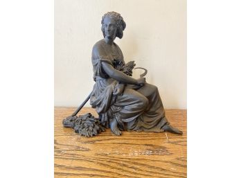 Antique Metal Sculpture Of A Woman With Scythe & Wheat