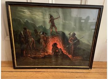 Rare Faber Prang Lithograph The Burning Arrow Native American Scene Framed