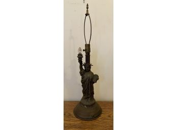 Antique Figural Statue Of Liberty Lamp With Flickering Torch