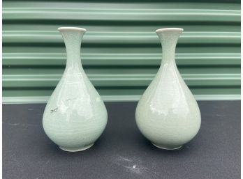 Pair Of Antique Korean Celadon Vases
