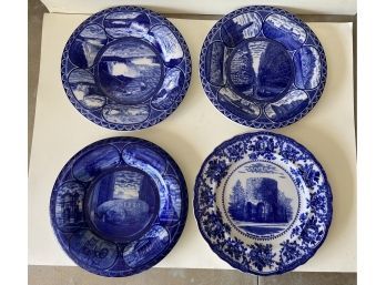 Lot Of 4 Antique Staffordshire Flow Blue Souvenir Plates