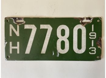 Antique 1913 New Hampshire Enamel License Plate