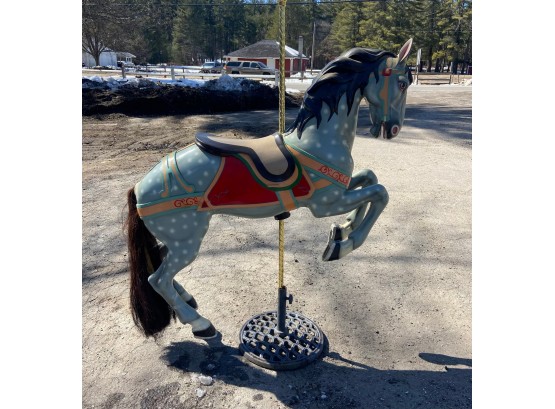Vintage Fiberglass Carousel Horse On  Brass Pole