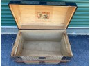 Antique Pressed Tin Dome Top Camelback Steamer Trunk