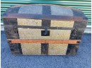 Antique Pressed Tin Dome Top Camelback Steamer Trunk