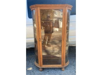 Antique Oak Curved Glass Front Curio China Cabinet