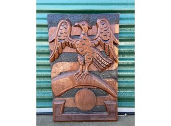 Vintage Folk Art Carved Eagle Wood Panel