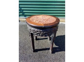 Antique Chinese Carved Rosewood Marble Topped Round Table