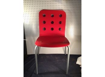 TWO Red Ikea Wood And Metal Chairs. 33in Tall Brand New Condition