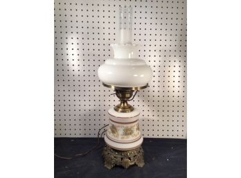 Antique Top And Bottom Lit Brass And Glass Table Lamp, Great Condition Working
