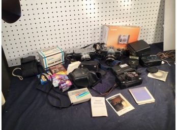 HUGE LOT 35mm Cameras, Lenses, And Filters, Camera Related Estate Items