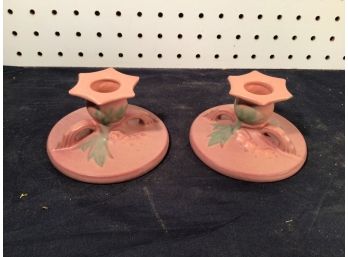 Antique Roseville Art Pottery Candlesticks, Great Condition, Numbered As Shown In Photos