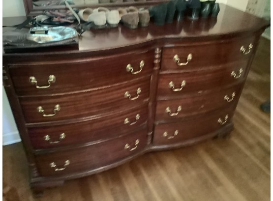 Custom Mahogany 8-Drawer Ladies' Dresser With Mirror, Clean, W/ Bowfront