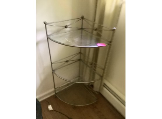 3 Tiered Metal And Glass Corner Stand In Excellent Condition.