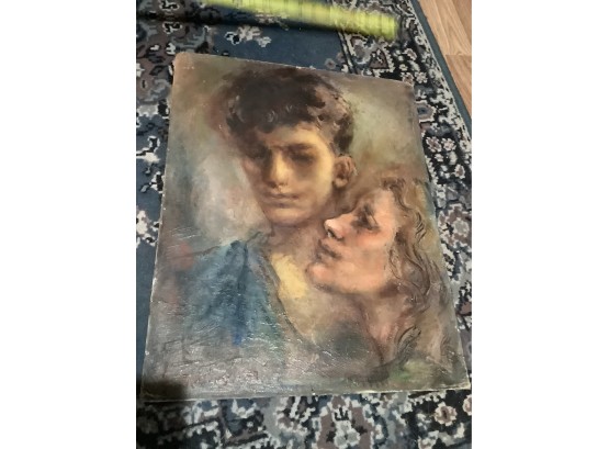 Signed Painting On Board, 'C. Sperry, 1949' Boy And Girl. See Photo For Signature