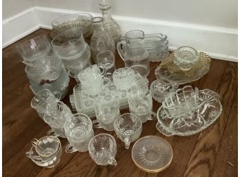 Large Lot Of Vintage Clear Glass Items, Dozens Of Pieces, Stemware, Cups, Etc.