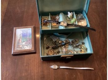 Estate Jewelry Lot With 14K GOLD Ladies Watch (Watch Is Gold, Band Is Not)