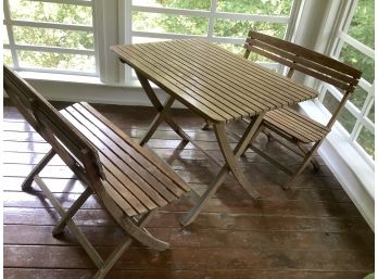 3 Piece Set In TEAK - Folding Benches, And Table, Excellent Condition, Kept Indoors