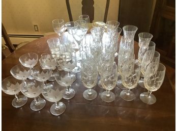 Large Lot Of All The Stemware & Good Serviceware Glasses In The Dining Room Cabinet